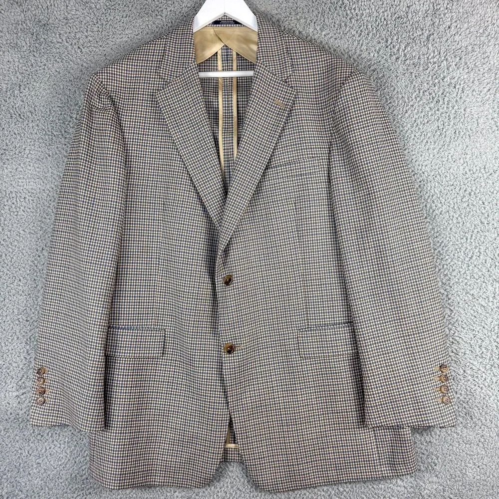 Austin Reed Blazer Mens 44R Blue‎ Brown Check Wool Sport Coat Made USA Dillard's